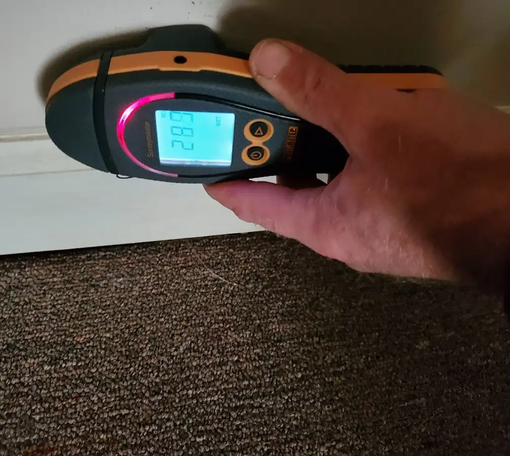 Moisture detection at baseboard during Sewage Cleanup & Sanitation in Stow